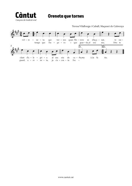 Oreneta que tornes (Teresa Vilallonga i Caball, Maçanet de Cabrenys) 