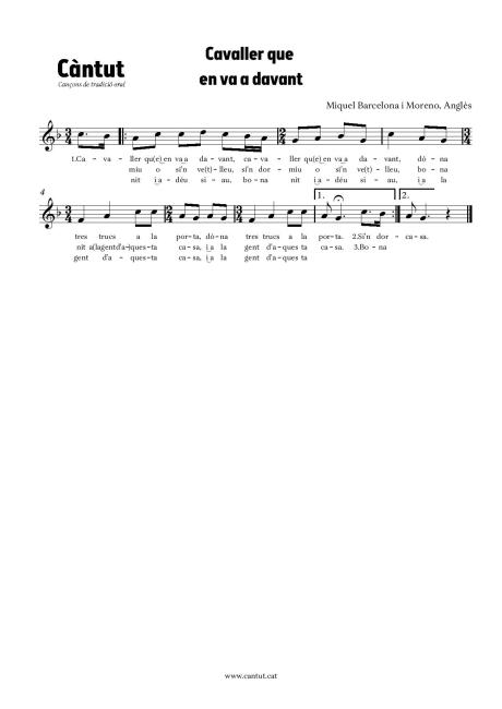 Cavaller que en va a davant (cançó d'arribada i de marxada)